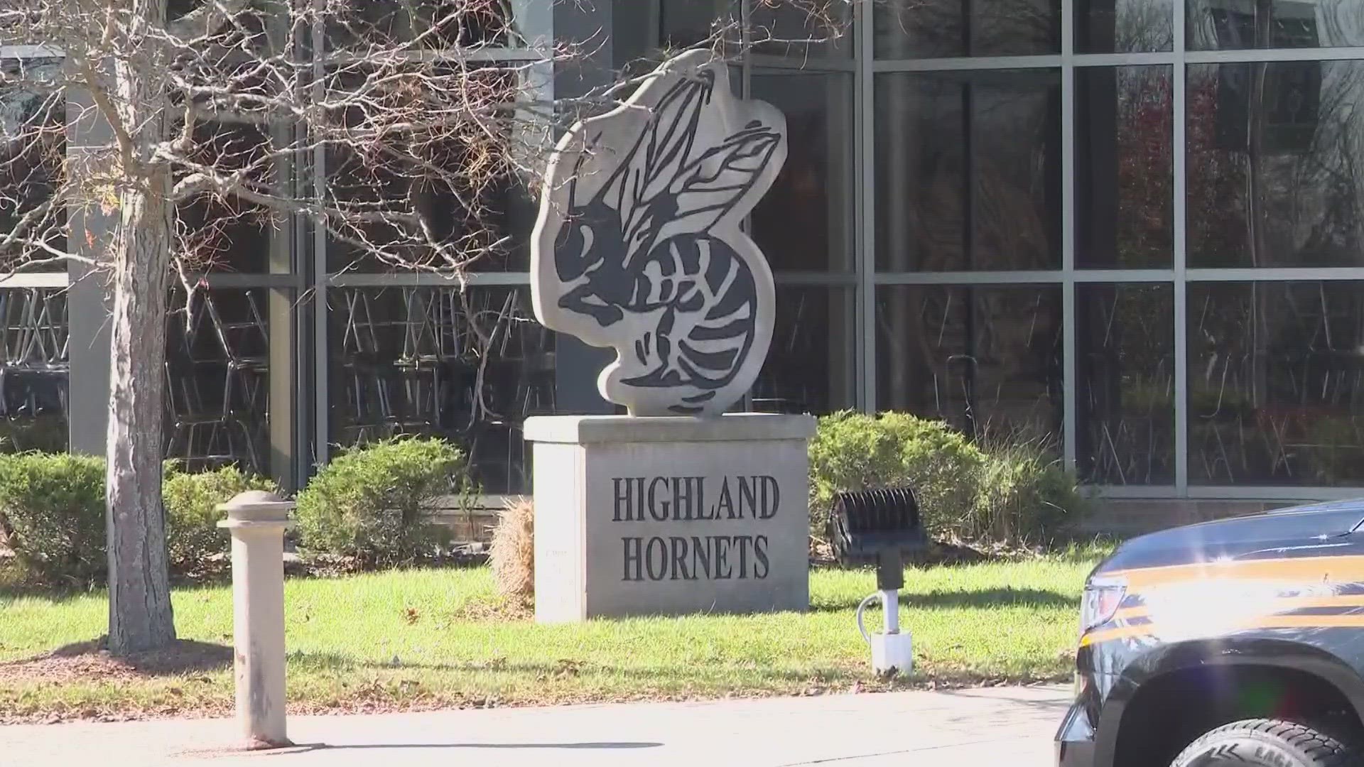Students at Highland High School in Medina were evacuated to the stadium Monday morning as officials enacted their emergency plan to address a bomb threat.