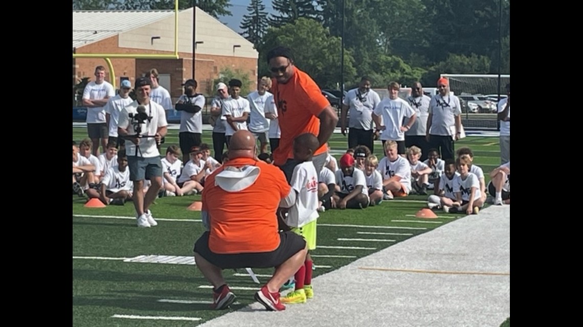 Myles Garrett throws TD, dances at his youth camp