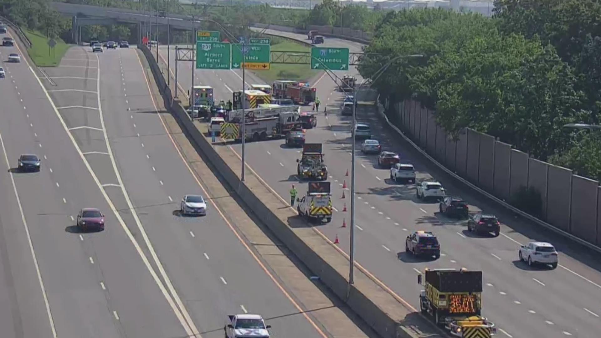 7 hospitalized following 3-car crash on I-71 South ramp to I-480 West near Cleveland Hopkins Airport
