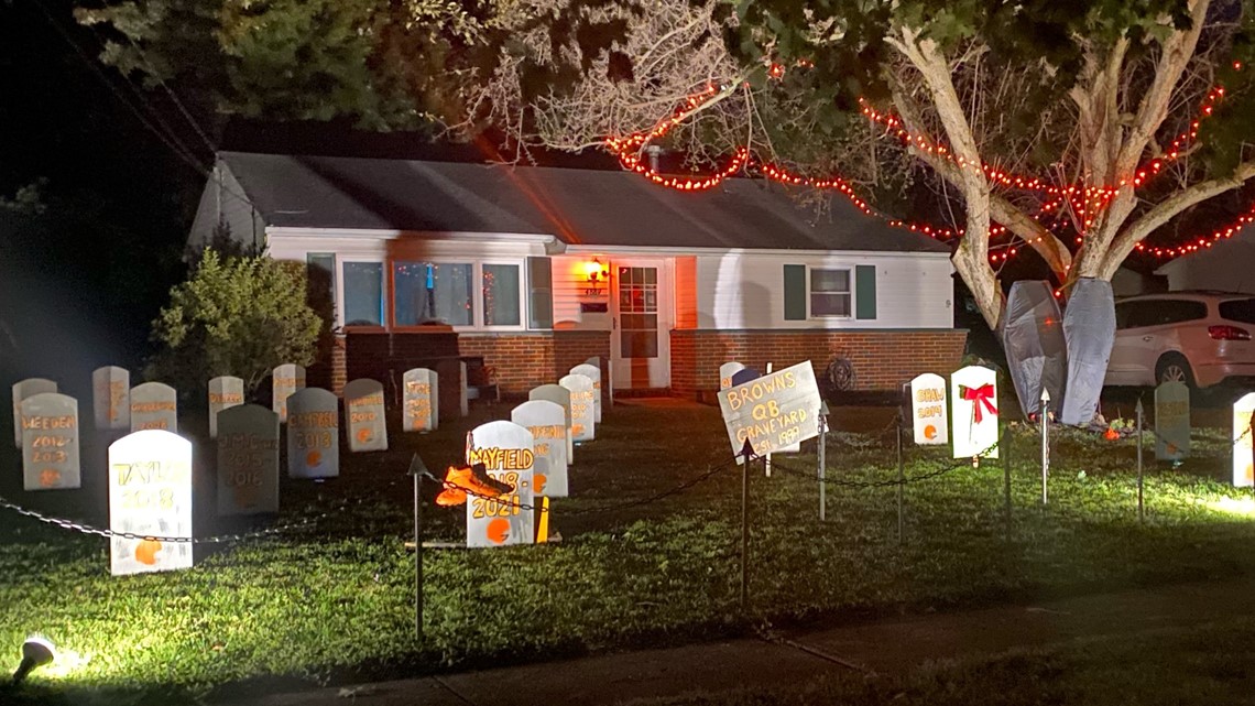 North Ridgeville Halloween display: Cleveland Brown graveyard