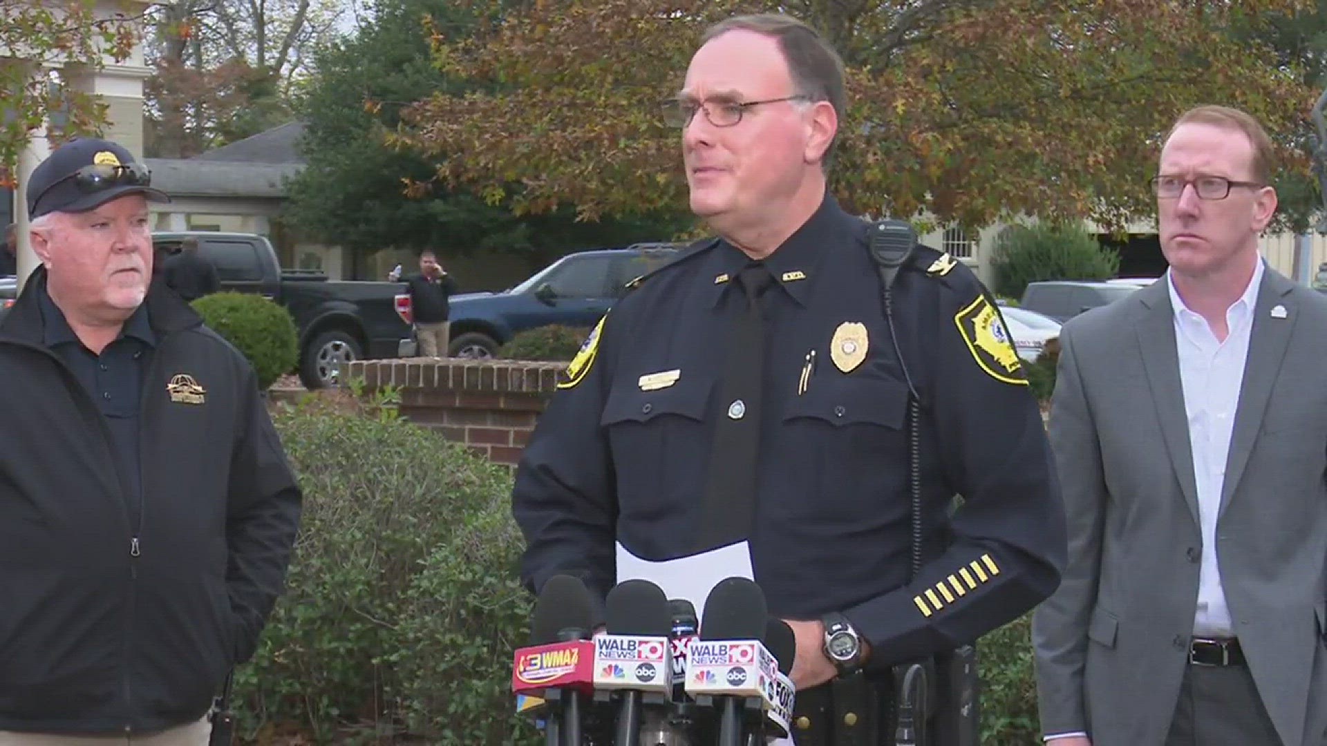 Americus police Chief Mark Scott gives an update on the fatal shooting of officer Nicholas Smarr on Wednesday. Another officer was hurt and the suspect is still at large. There is a $20,000 reward being officer for his capture.