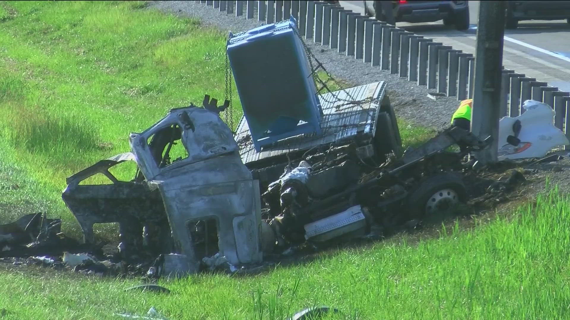 The crash occurred around 4:40 a.m. Monday at milepost 82 in the westbound lanes.