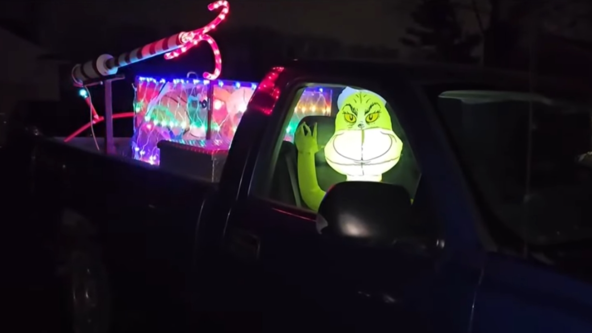 Shawn Patrick of Monroe, Michigan decked out his truck in Grinch attire this holiday season.