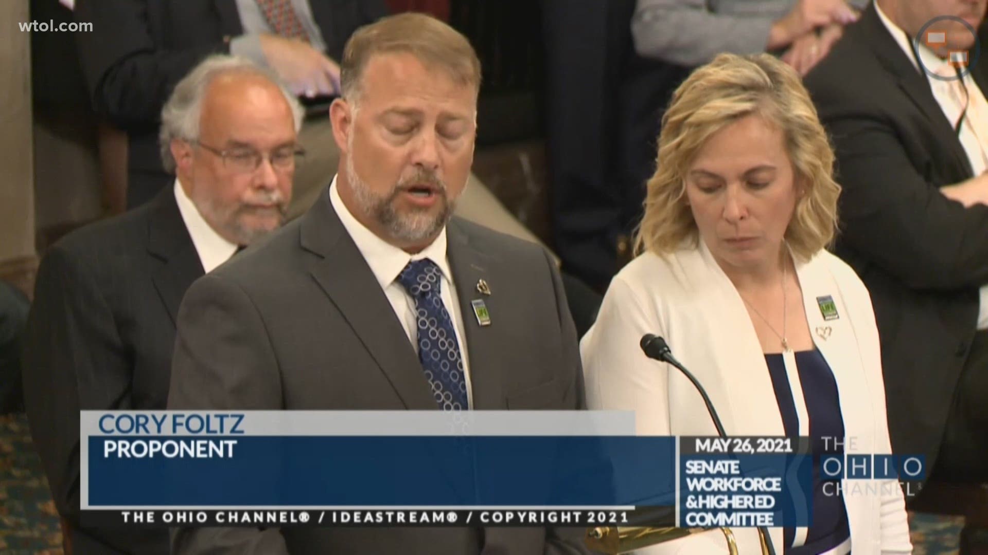 Shari and Cory Foltz, parents of Stone Foltz who died from a hazing incident at Bowling Green State University in March, plead with legislators to pass Collin's Law.