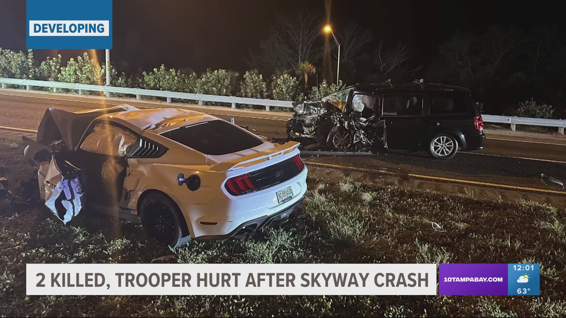 Troopers say the wrong-way driver stole a Mustang and was trying to get away from authorities. The resulting crash shut down the bridge overnight into the morning.