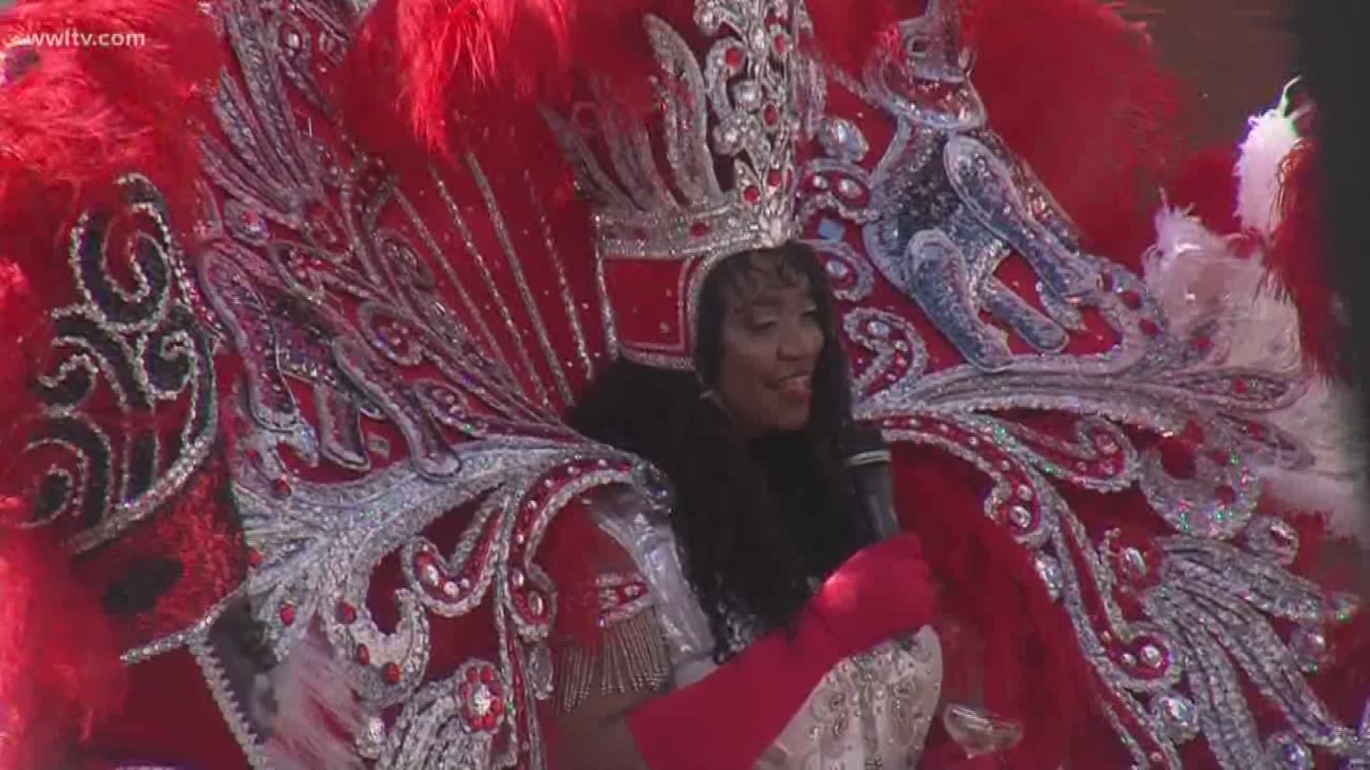 The Zulu Queen - Troye Washington - toasts at Gallier Hall during Mardi Gras 2018. 