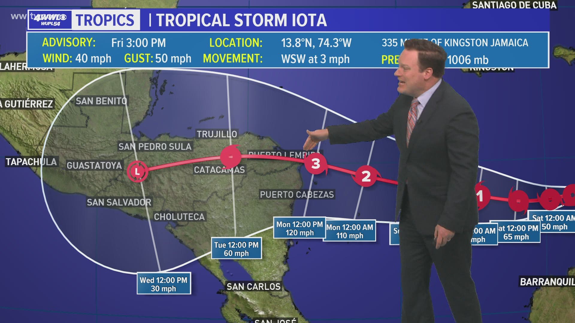 Weather Expert Chris Franklin is keeping watch of new development, Tropical Storm Iota as Eta is no longer around.