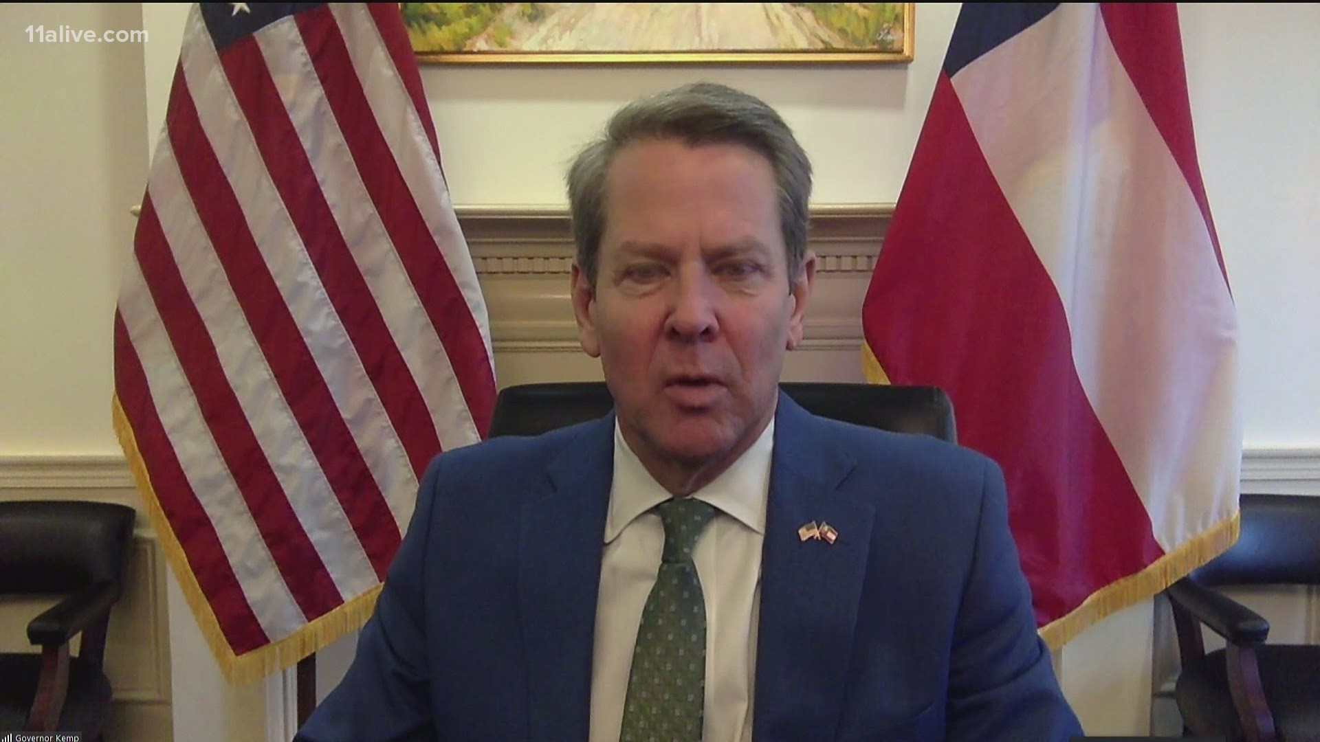 In an exclusive interview, 11Alive's Jeff Hullinger asked Gov. Kemp about President Trump's tweets toward Kemp related to Trump's attempts to overturn the GA vote.