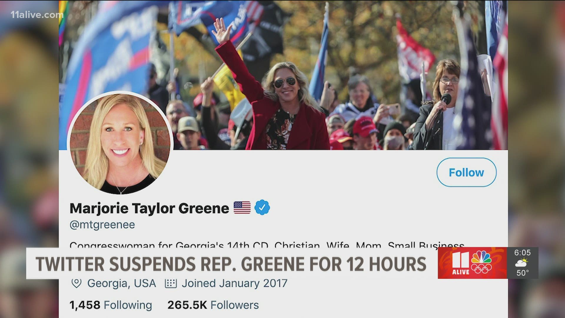Twitter accuses Greene of going against its civic integrity policy by spreading election misinformation.