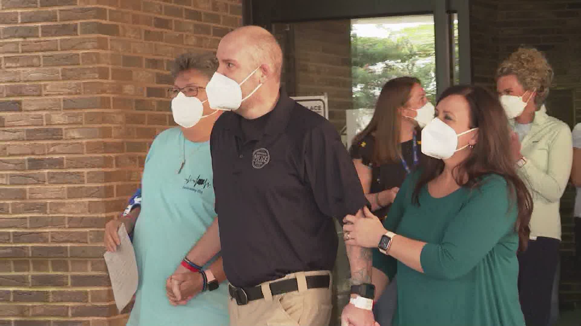 He was shot in the head back in April and returned home to hundreds of people lining the streets.