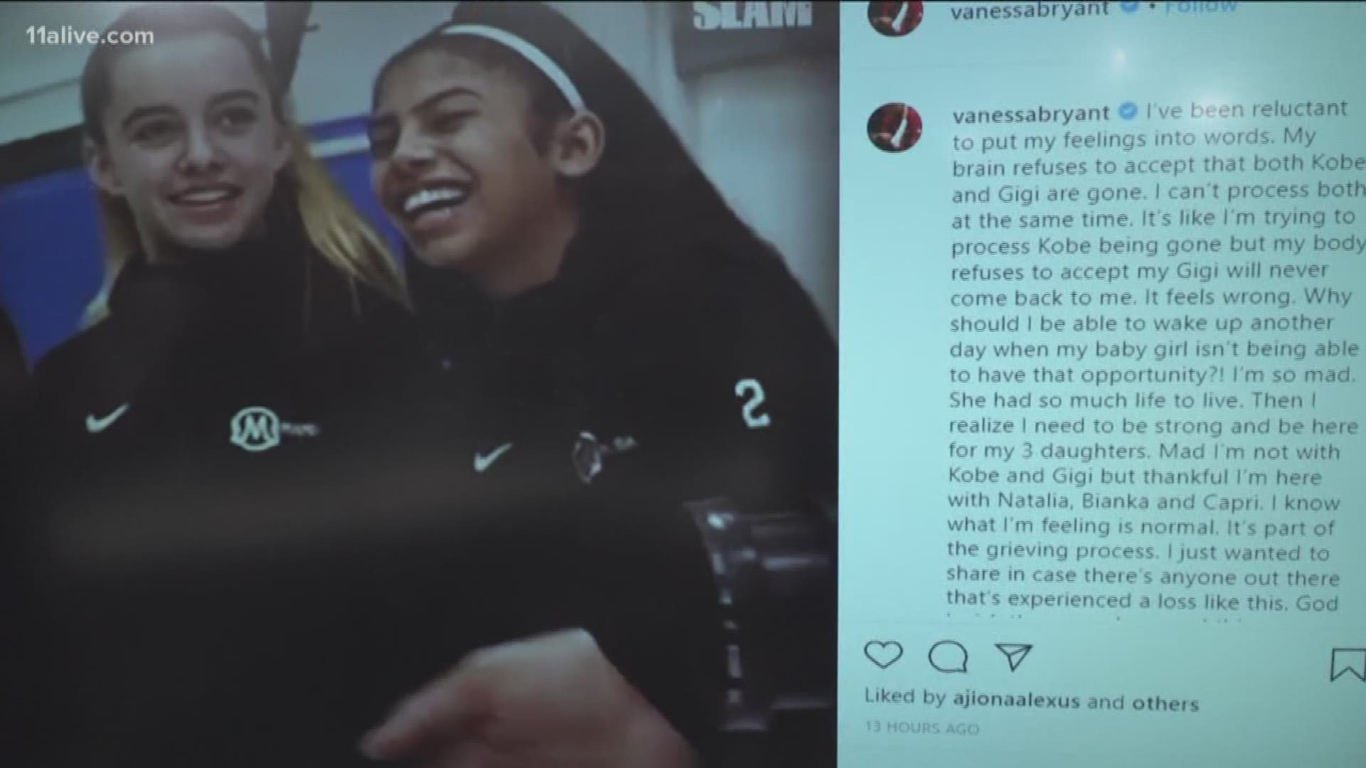 Kobe Bryant's widow also says she is standing strong for her other three daughters in an Instagram post.